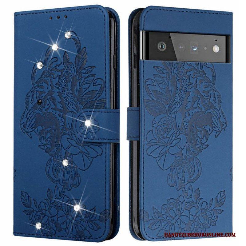 Flip Case Für Google Pixel 6 Barocker Tiger Und Strass