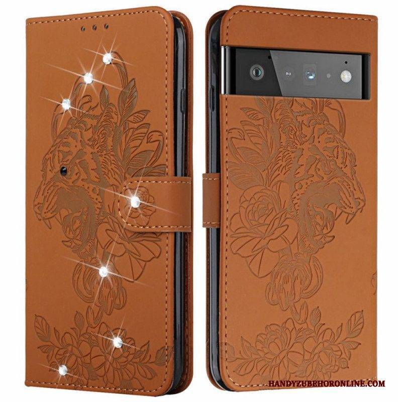 Flip Case Für Google Pixel 6 Barocker Tiger Und Strass