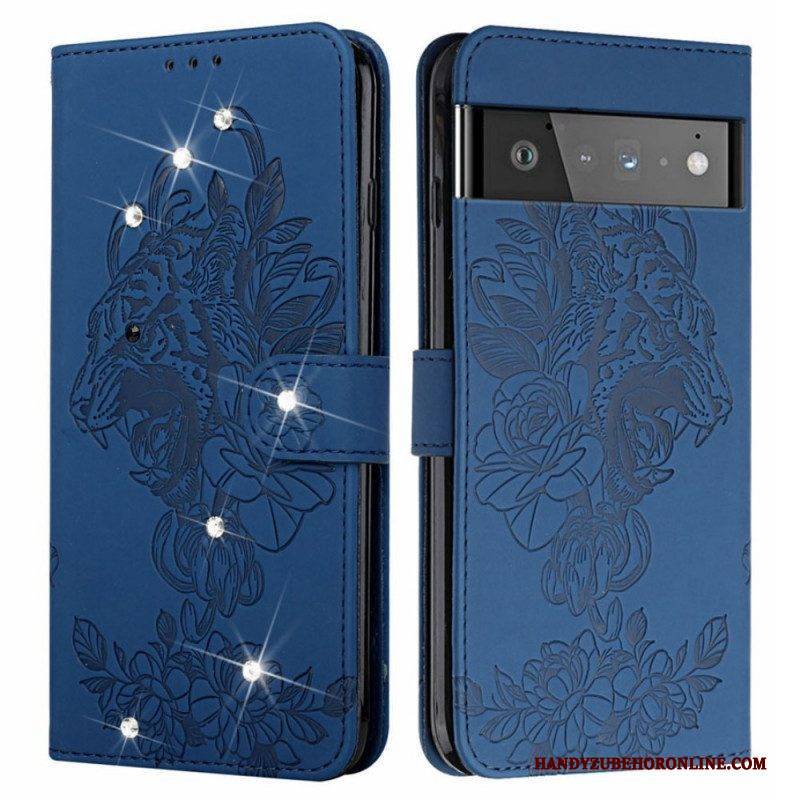 Flip Case Für Google Pixel 6 Pro Barocker Tiger Und Strass