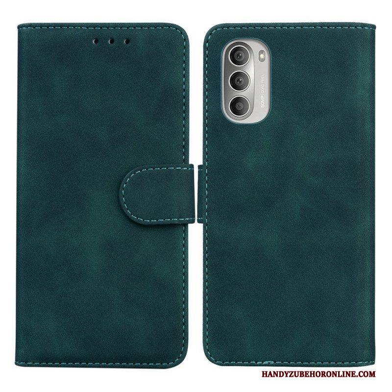 Flip Case Für Moto G51 5G Monochromer Ledereffekt