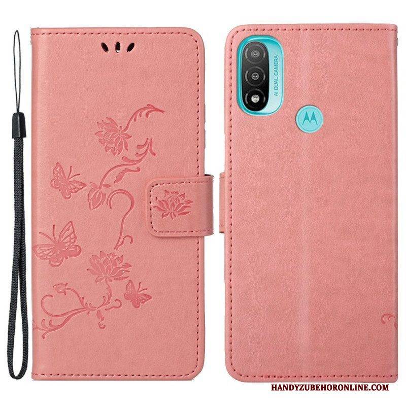 Flip Case Für Moto G71 5G Asiatische Schmetterlinge Und Blumen