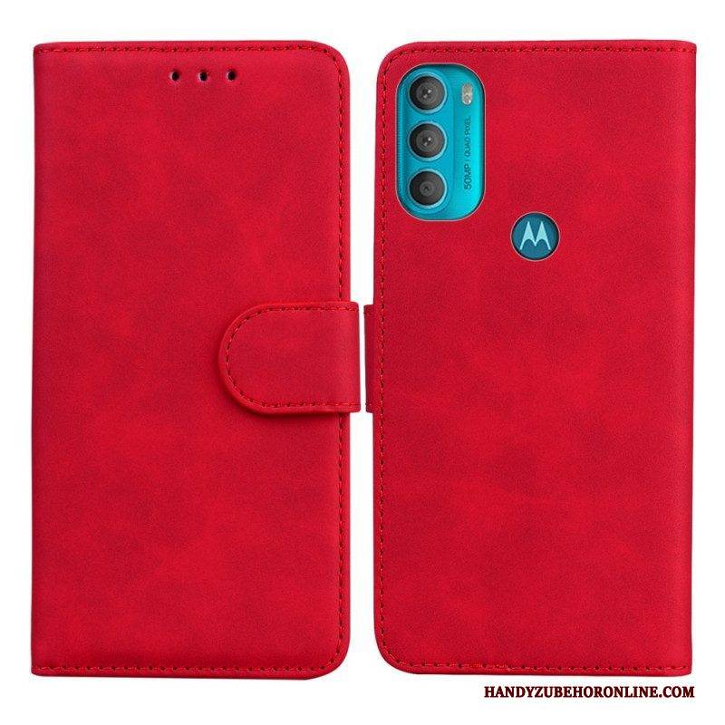 Flip Case Für Moto G71 5G Monochromer Ledereffekt