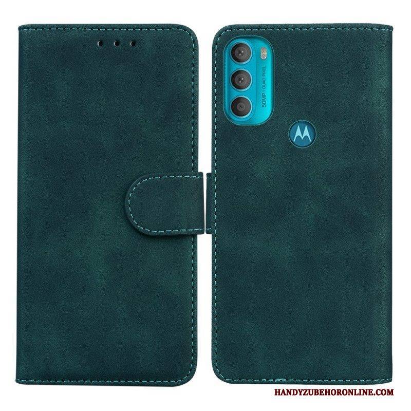 Flip Case Für Moto G71 5G Monochromer Ledereffekt