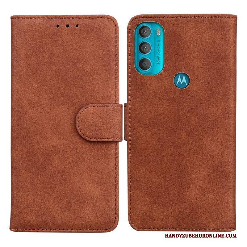 Flip Case Für Moto G71 5G Monochromer Ledereffekt