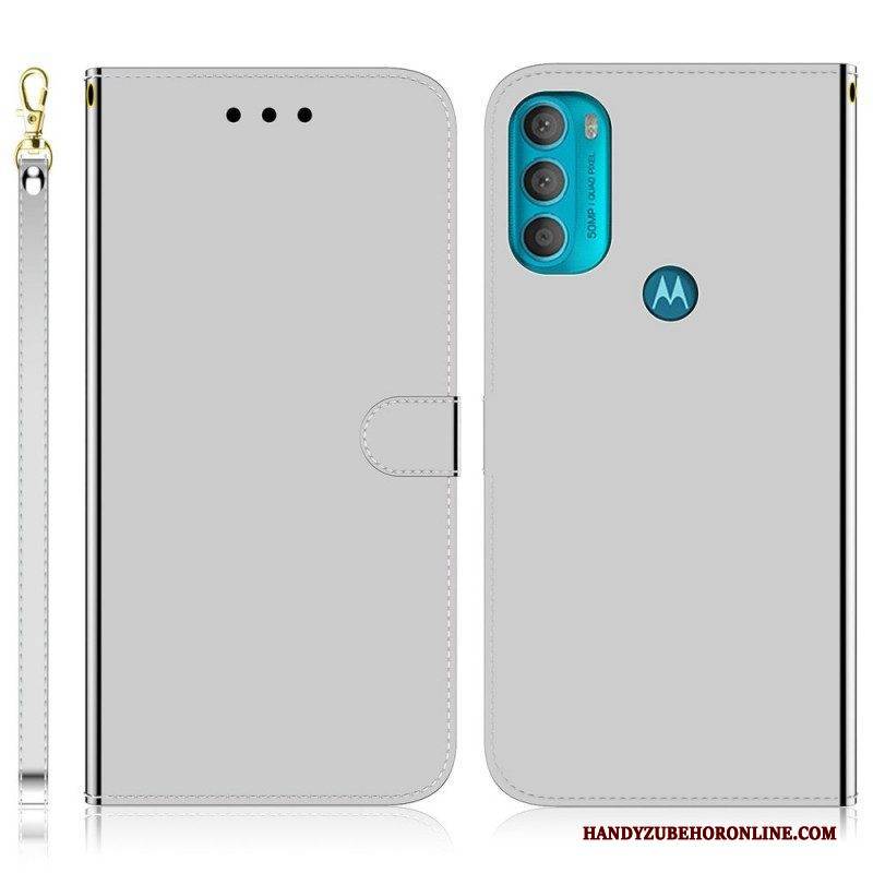 Flip Case Für Moto G71 5G Spiegelabdeckung Aus Kunstleder