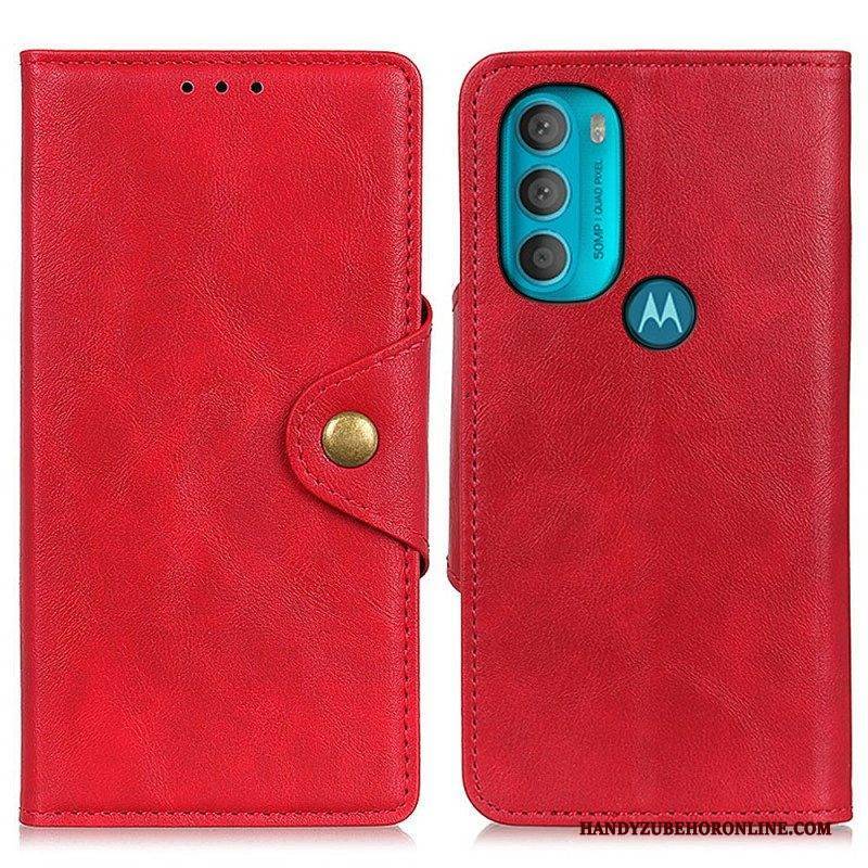 Flip Case Für Moto G71 5G Vintage Kunstleder Und Knopf