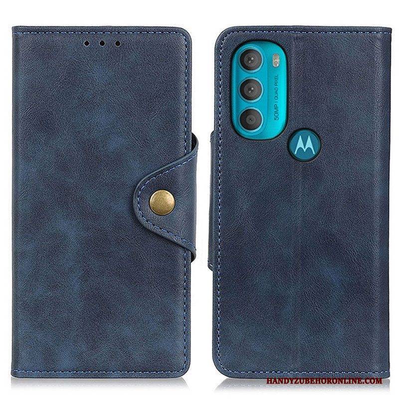 Flip Case Für Moto G71 5G Vintage Kunstleder Und Knopf