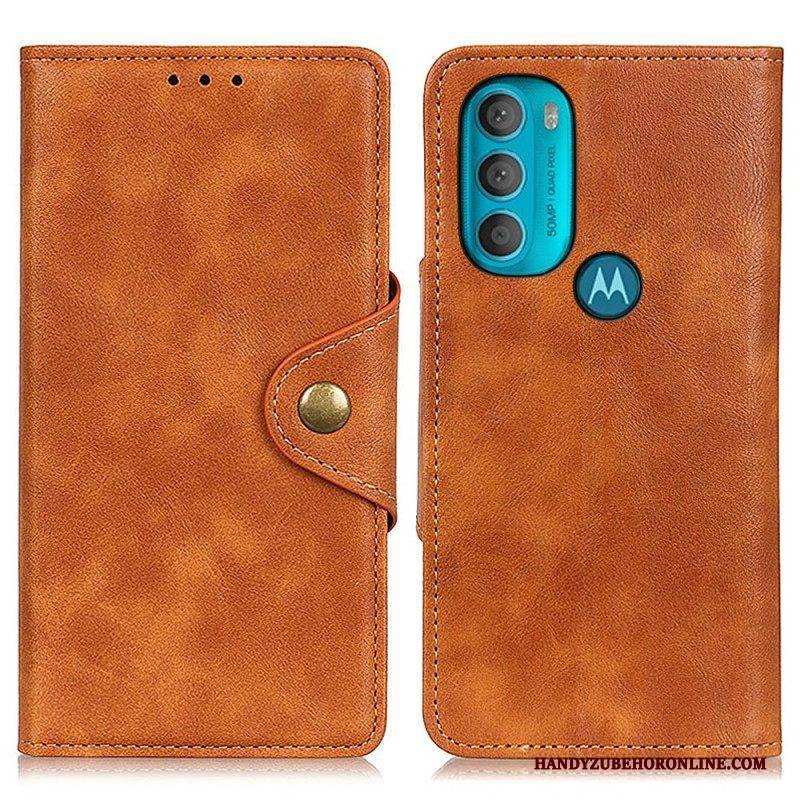 Flip Case Für Moto G71 5G Vintage Kunstleder Und Knopf