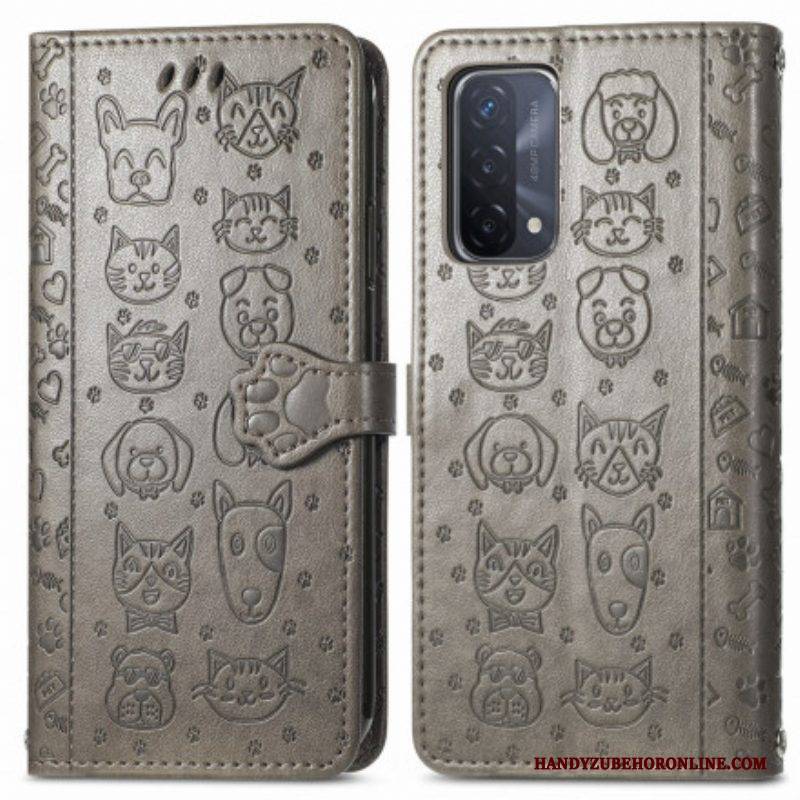 Flip Case Für Oppo A54 5G / A74 5G Animierte Tiere