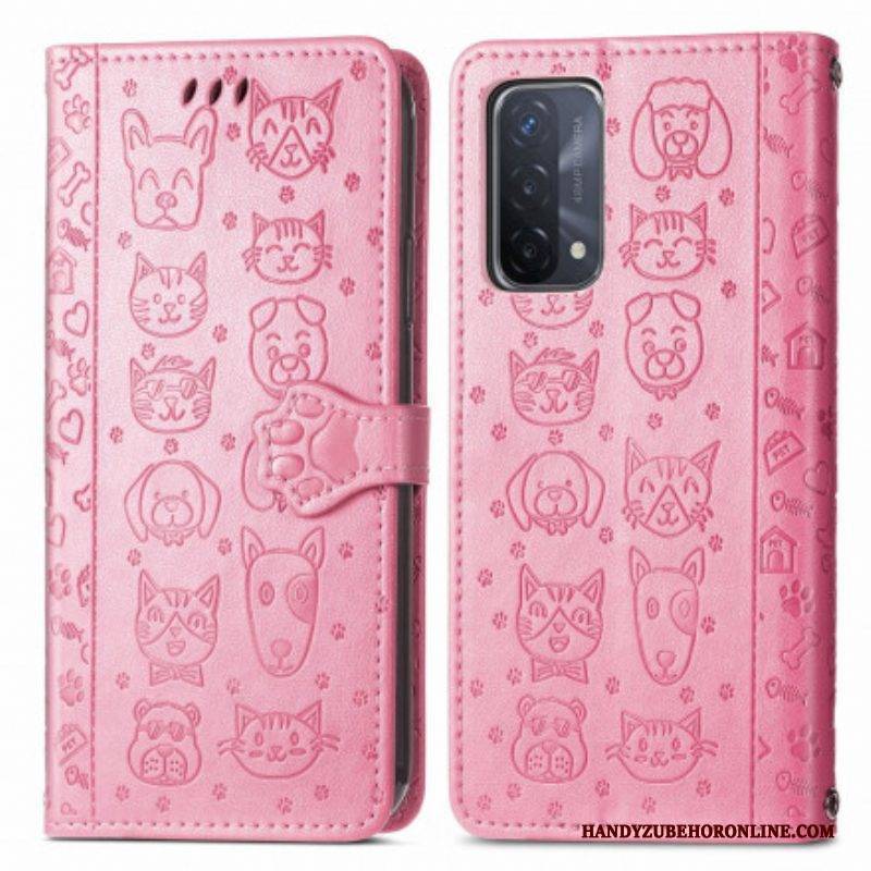 Flip Case Für Oppo A54 5G / A74 5G Animierte Tiere