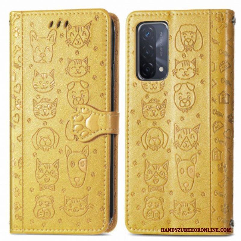 Flip Case Für Oppo A54 5G / A74 5G Animierte Tiere