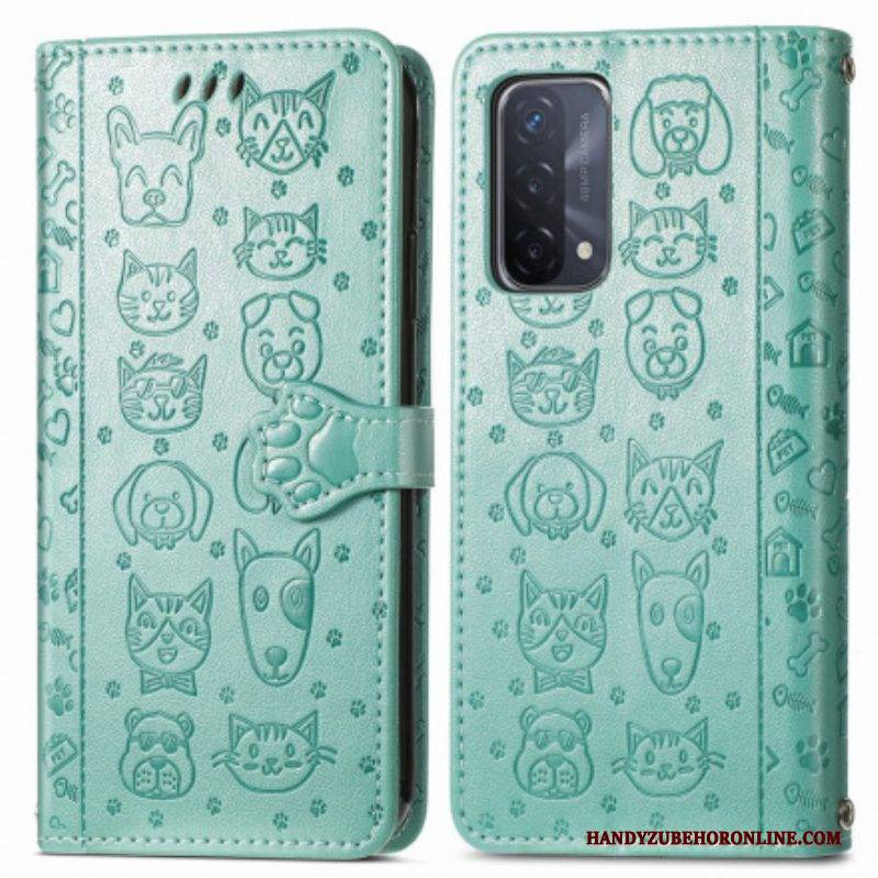 Flip Case Für Oppo A54 5G / A74 5G Animierte Tiere