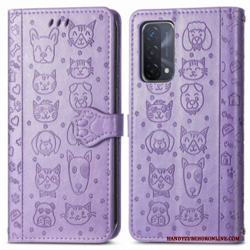 Flip Case Für Oppo A54 5G / A74 5G Animierte Tiere