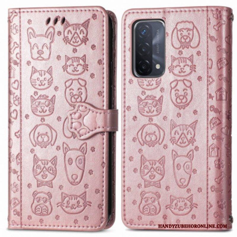 Flip Case Für Oppo A54 5G / A74 5G Animierte Tiere