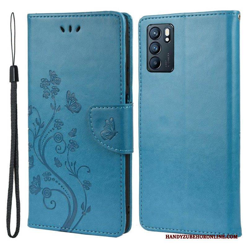 Flip Case Für Oppo Reno 6 5G Schmetterlinge Und Blumen