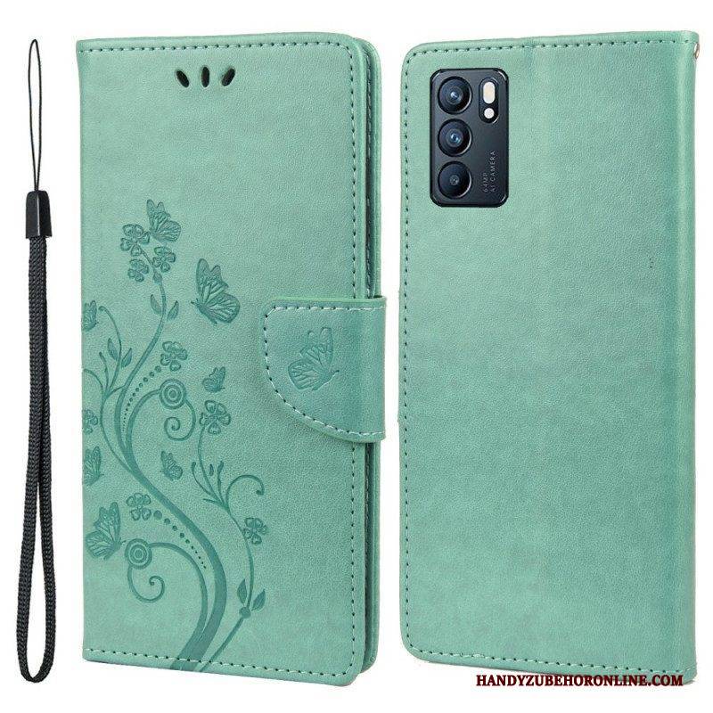 Flip Case Für Oppo Reno 6 5G Schmetterlinge Und Blumen