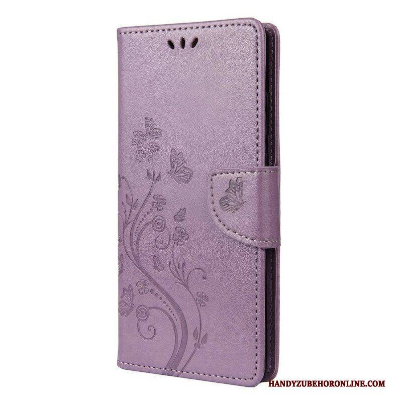 Flip Case Für Poco X3 / X3 Pro / X3 NFC Schmetterlinge Und Blumen