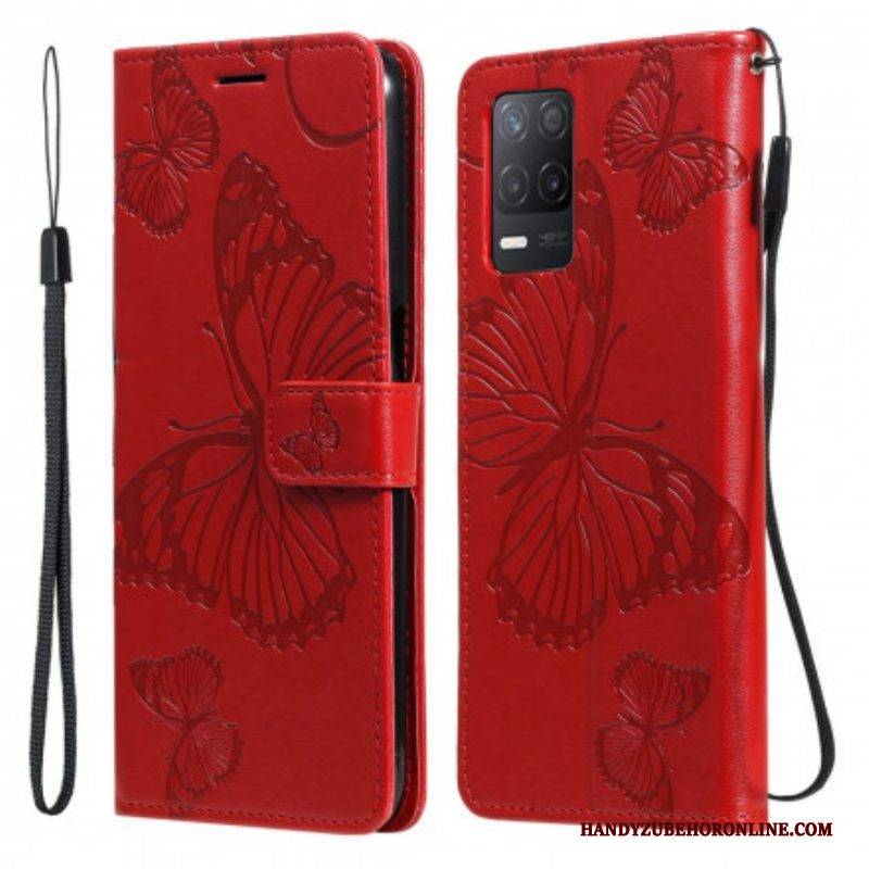 Flip Case Für Realme 8 5G Flip Case Schmetterlinge Und Schräge Klappe