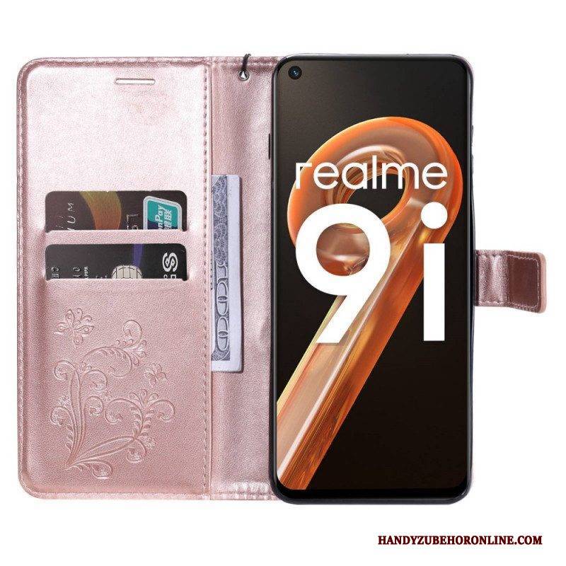 Flip Case Für Realme 9i Mit Kordel Riesiger Riemchenschmetterling