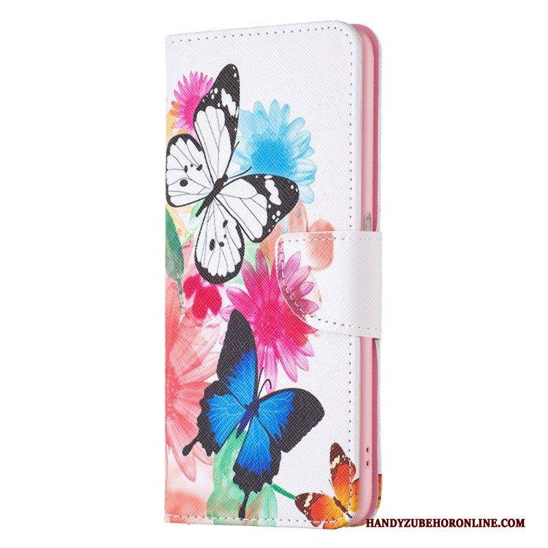 Flip Case Für Realme C35 Blumen Schmetterlinge