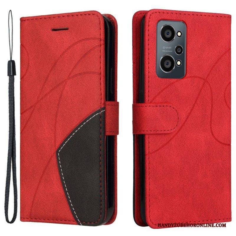 Flip Case Für Realme GT Neo 3T / Neo 2 Zweifarbiges. Charakteristisches Kunstleder