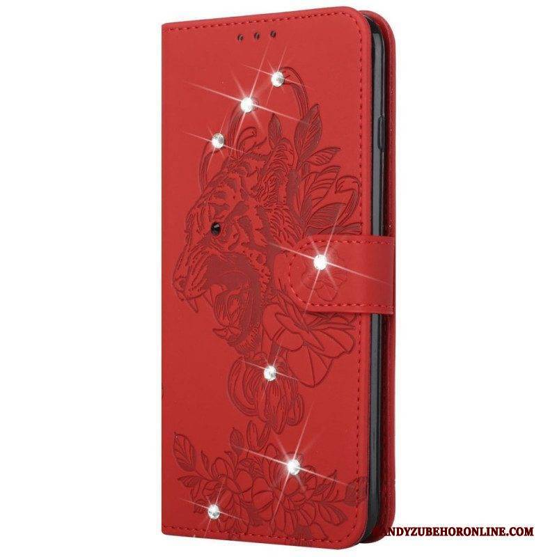 Flip Case Für Samsung Galaxy A13 5G / A04s Barocker Tiger Und Diamanten