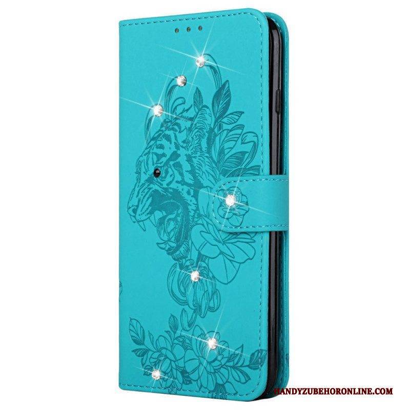 Flip Case Für Samsung Galaxy A13 5G / A04s Barocker Tiger Und Diamanten