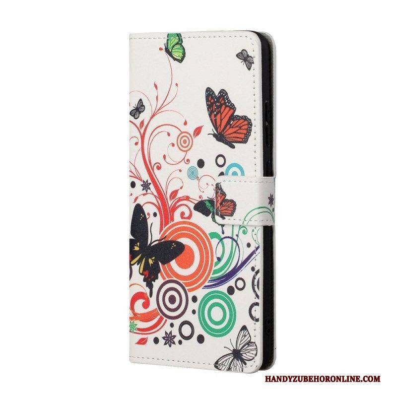 Flip Case Für Samsung Galaxy A13 5G / A04s Schmetterlinge Und Blumen