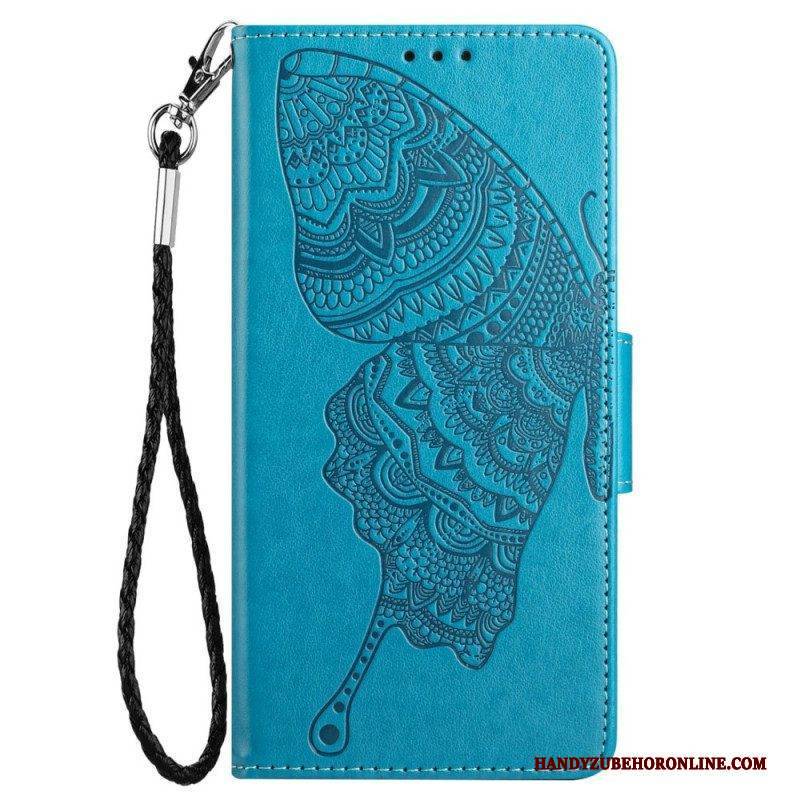 Flip Case Für Samsung Galaxy A13 Mit Kordel Zweifarbiger Schmetterling Mit Riemen