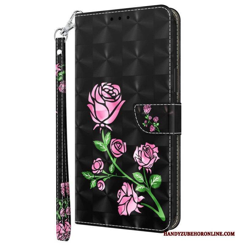 Flip Case Für Samsung Galaxy A14 / A14 5G Mit Kordel Riemenrosen