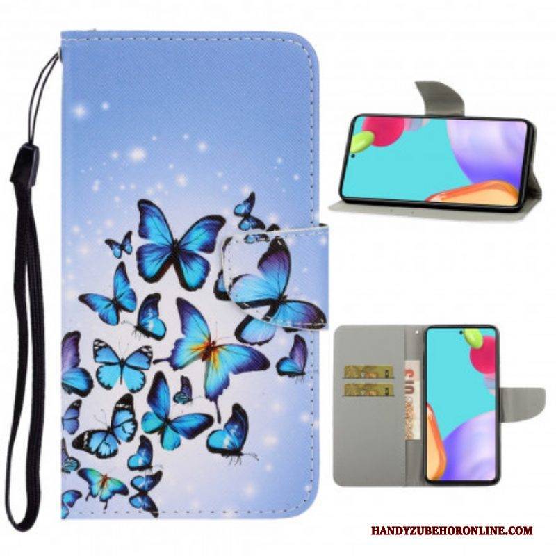 Flip Case Für Samsung Galaxy A52 4G / A52 5G / A52s 5G Mit Kordel Variationen Von Schmetterlingsriemen