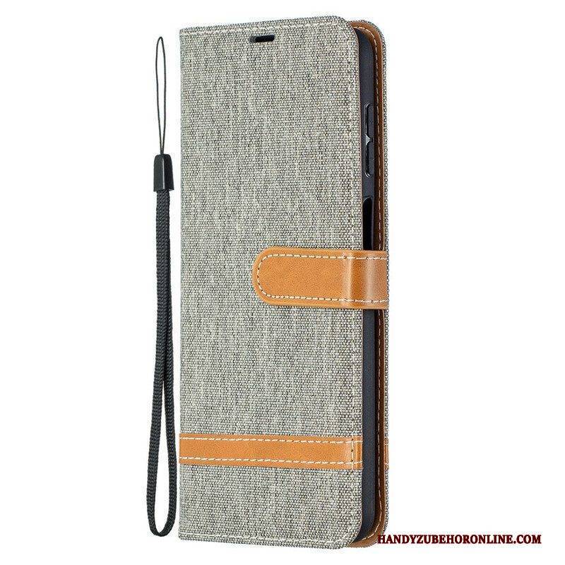 Flip Case Für Samsung Galaxy M12 / A12 Mit Kordel Armband In Stoff- Und Lederoptik