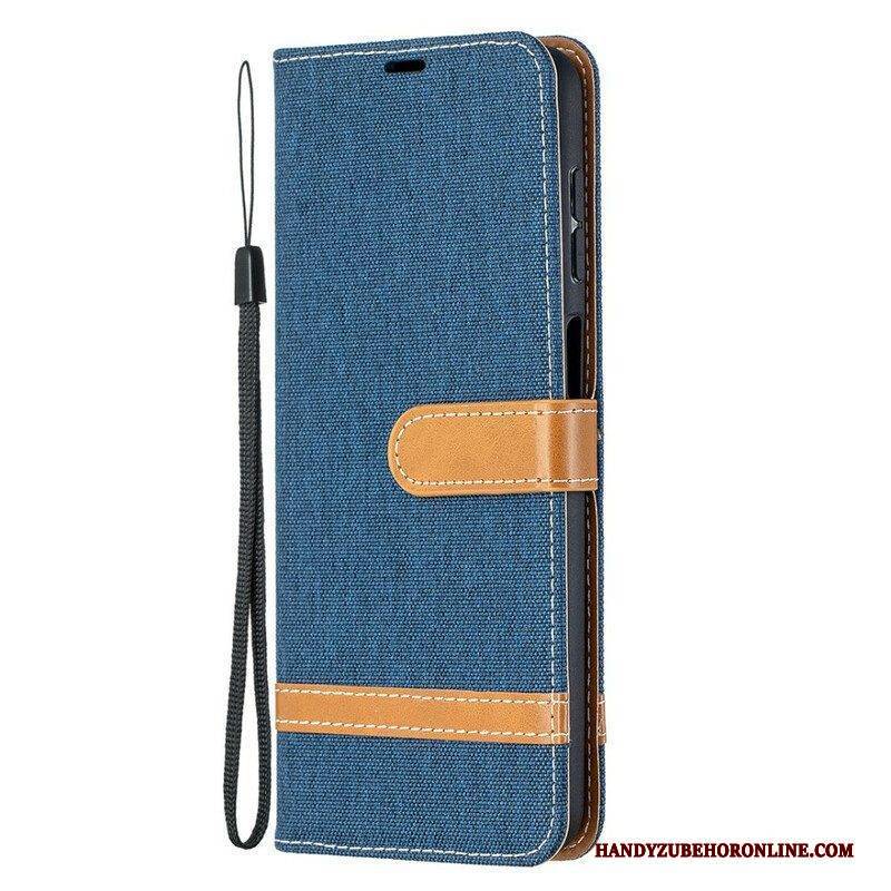 Flip Case Für Samsung Galaxy M12 / A12 Mit Kordel Armband In Stoff- Und Lederoptik