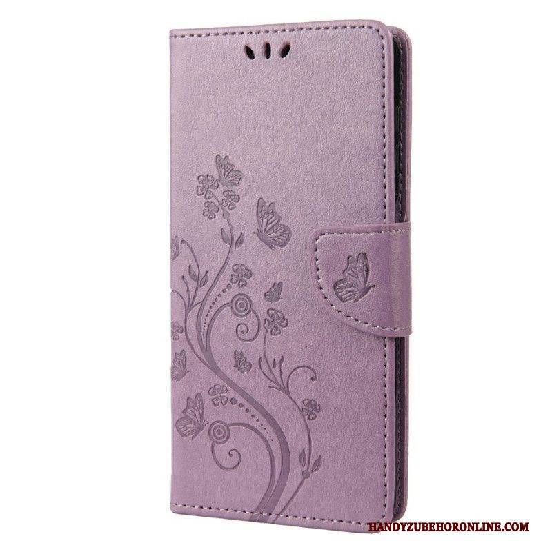 Flip Case Für Samsung Galaxy M23 5G Schmetterlinge Und Blumen