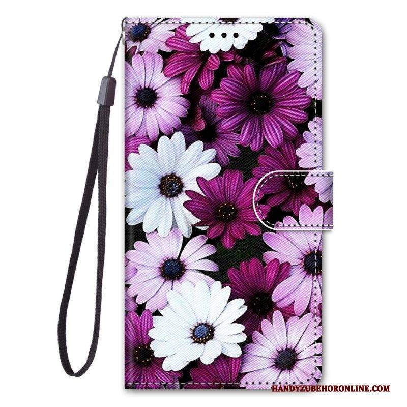 Flip Case Für Samsung Galaxy M53 5G Blumen Mit Schlüsselband