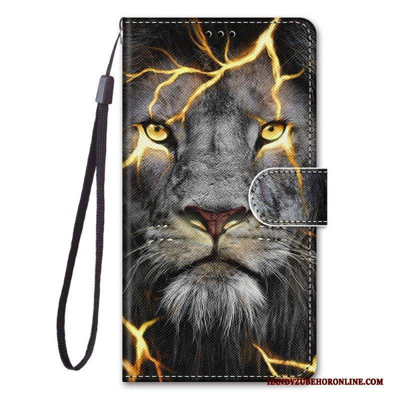 Flip Case Für Samsung Galaxy M53 5G Mit Kordel Feline On Fire Mit Riemen