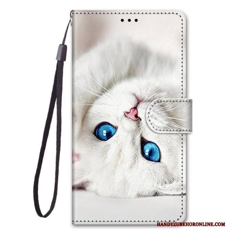 Flip Case Für Samsung Galaxy M53 5G Mit Kordel Lustiges Kätzchen Mit Riemen