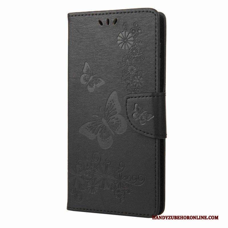 Flip Case Für Samsung Galaxy M53 5G Mit Kordel Riemchen-schmetterlings-design