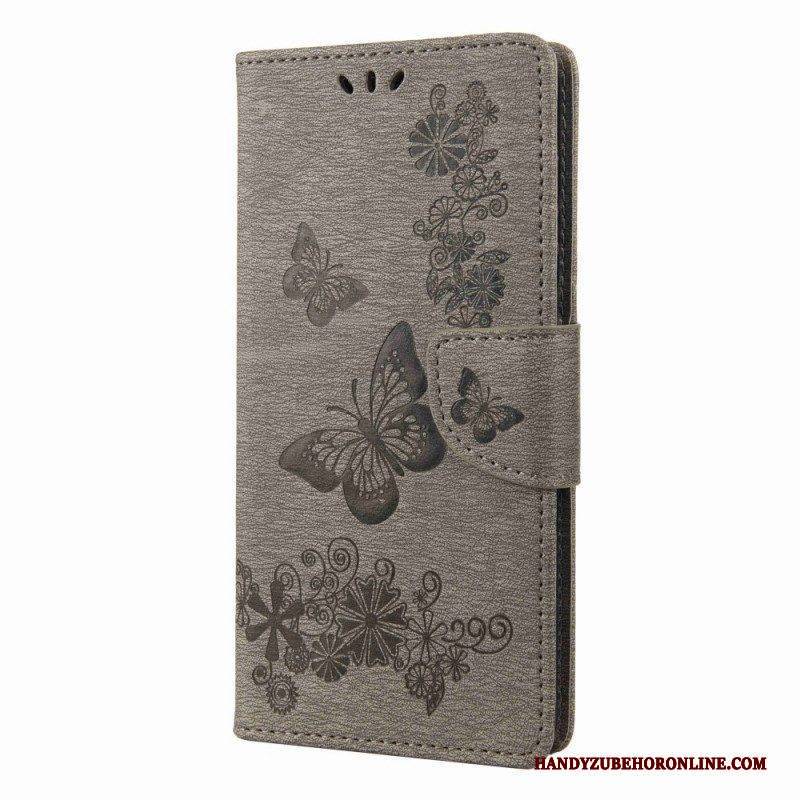 Flip Case Für Samsung Galaxy M53 5G Mit Kordel Riemchen-schmetterlings-design