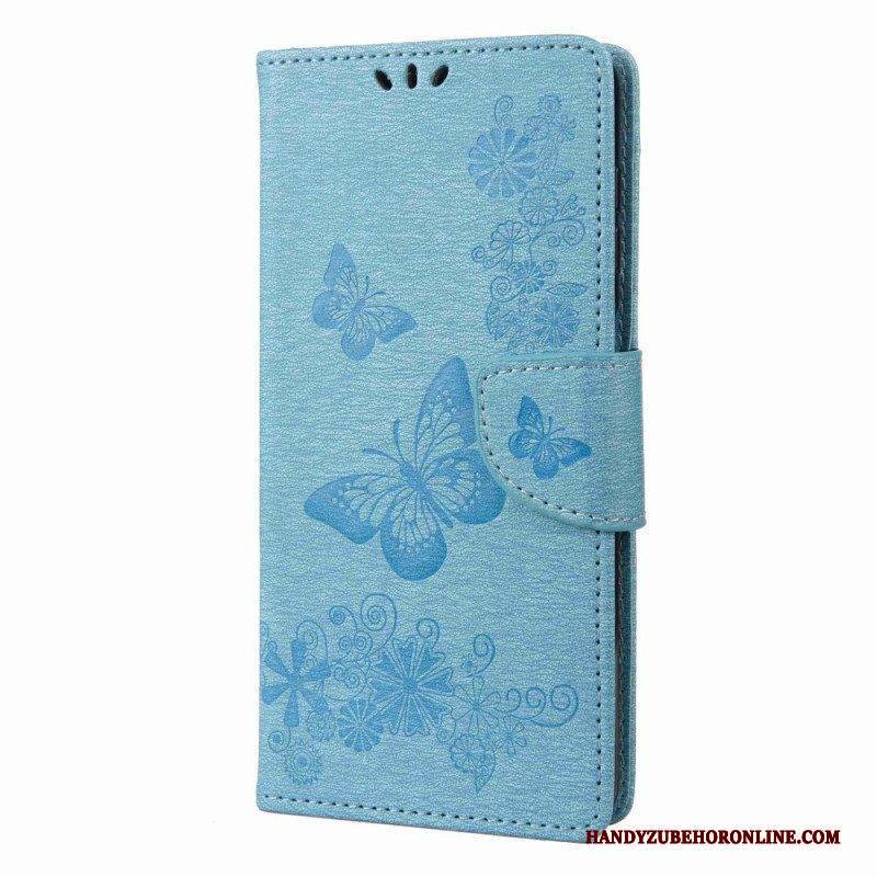 Flip Case Für Samsung Galaxy M53 5G Mit Kordel Riemchen-schmetterlings-design