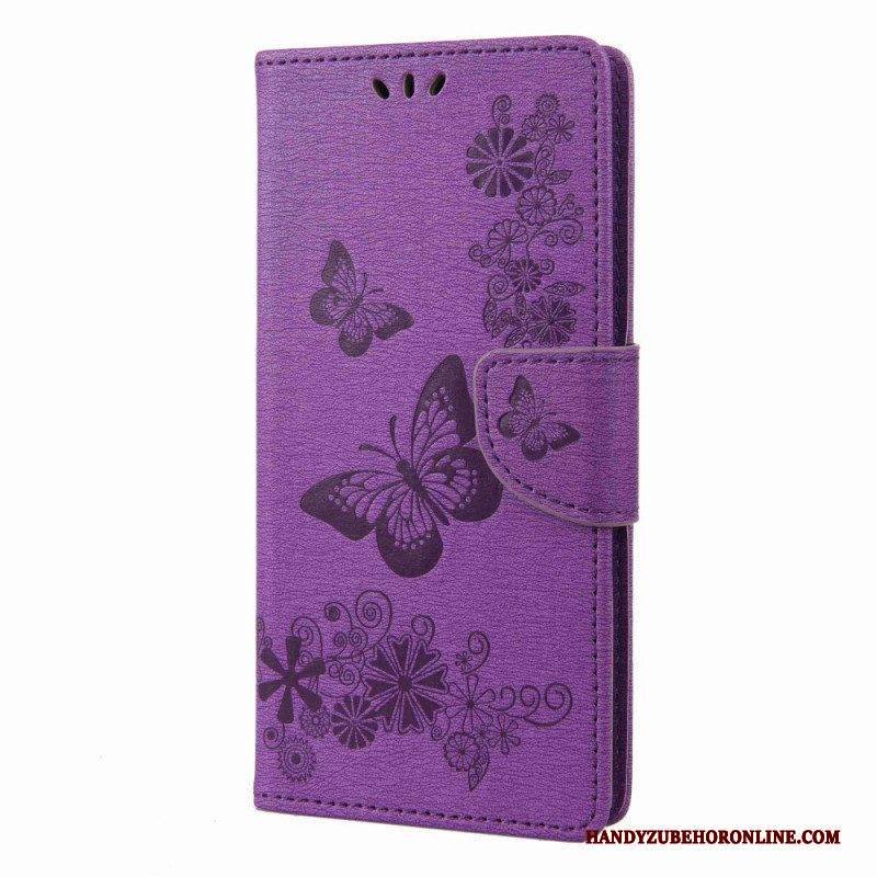 Flip Case Für Samsung Galaxy M53 5G Mit Kordel Riemchen-schmetterlings-design