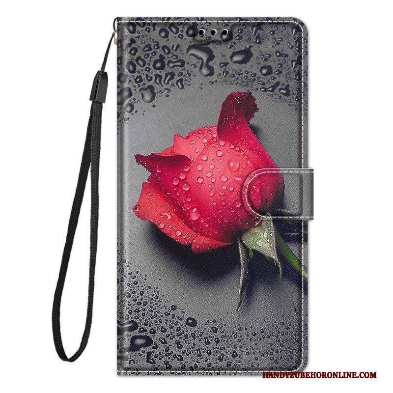 Flip Case Für Samsung Galaxy M53 5G Rosen Mit Schlüsselband