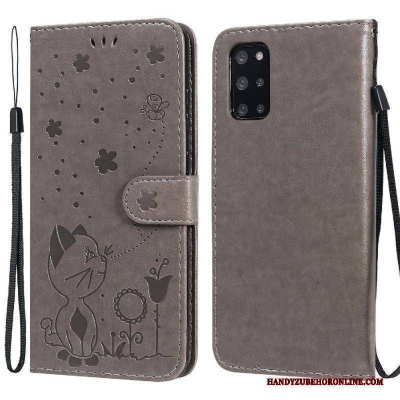 Flip Case Für Samsung Galaxy S20 Plus / S20 Plus 5G Mit Kordel Katze Und Biene Mit Schlüsselband