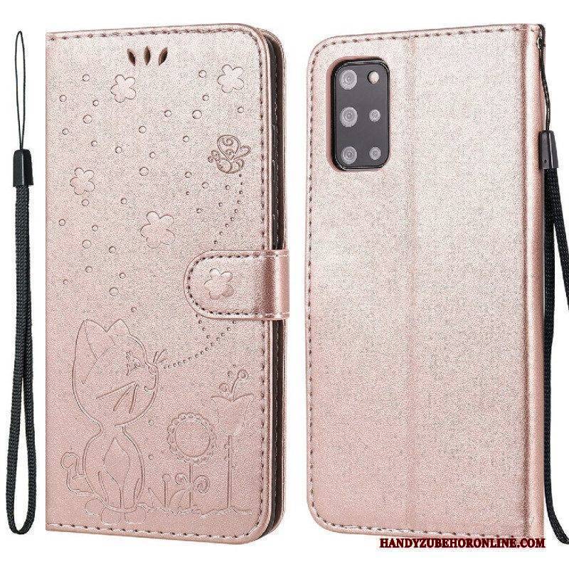 Flip Case Für Samsung Galaxy S20 Plus / S20 Plus 5G Mit Kordel Katze Und Biene Mit Schlüsselband