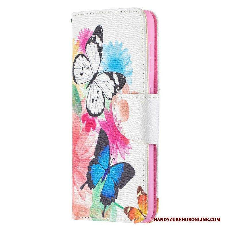 Flip Case Für Samsung Galaxy S21 5G Bemalte Schmetterlinge Und Blumen