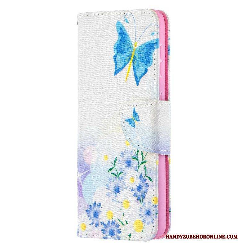 Flip Case Für Samsung Galaxy S21 5G Bemalte Schmetterlinge Und Blumen