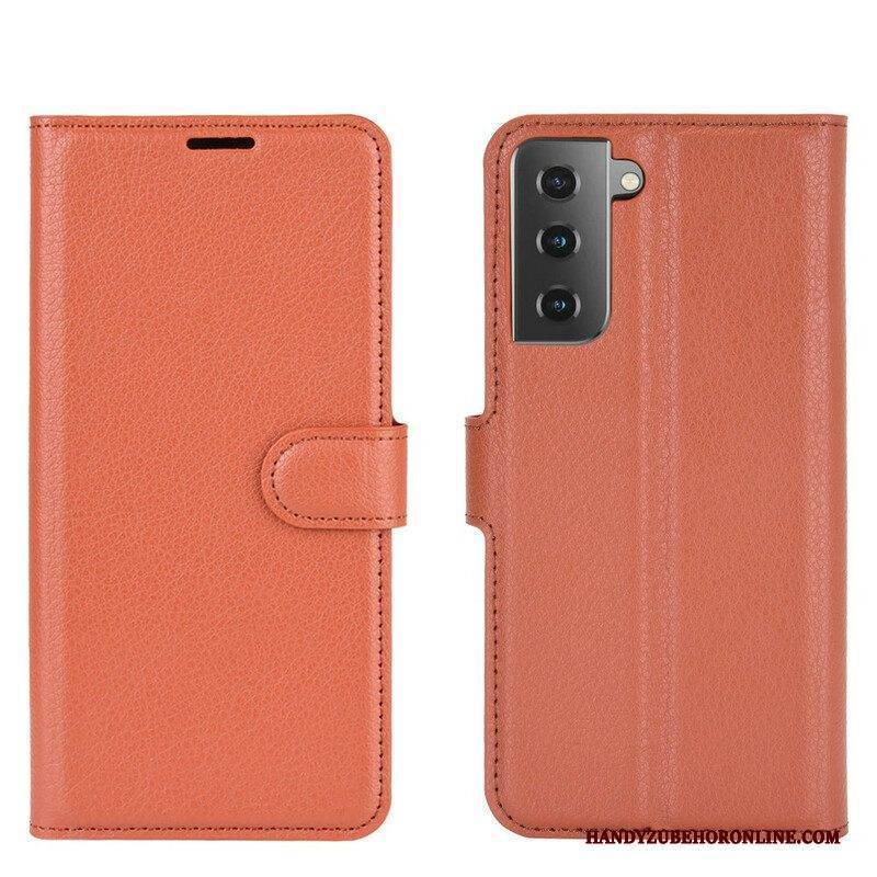 Flip Case Für Samsung Galaxy S21 5G Klassisches Lychee-kunstleder