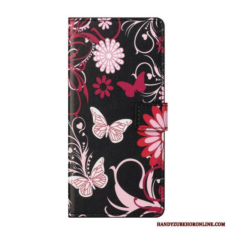 Flip Case Für Samsung Galaxy S21 5G Schmetterlinge Und Blumen