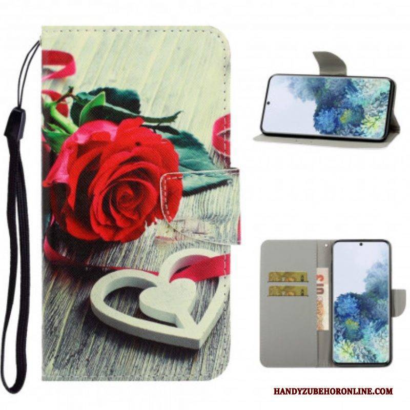 Flip Case Für Samsung Galaxy S21 Ultra 5G Mit Kordel Bunte Riemchenblumen