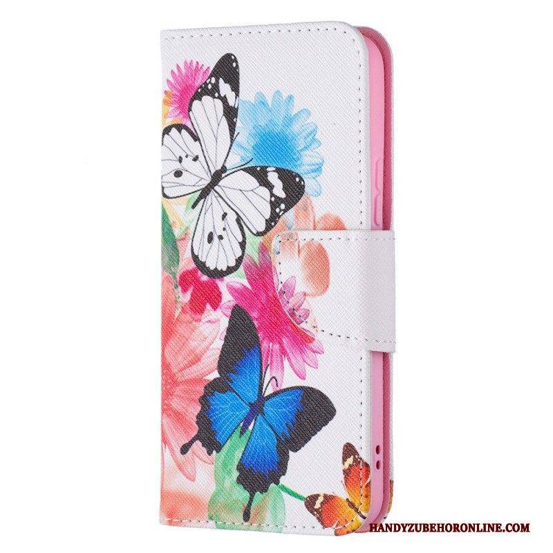 Flip Case Für Samsung Galaxy S22 5G Bemalte Schmetterlinge Und Blumen